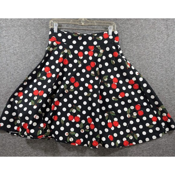 FANCYQUBE Polka Dot Cherry Print Skirt Zipper Detail Women's Feminime - Picture 7 of 16